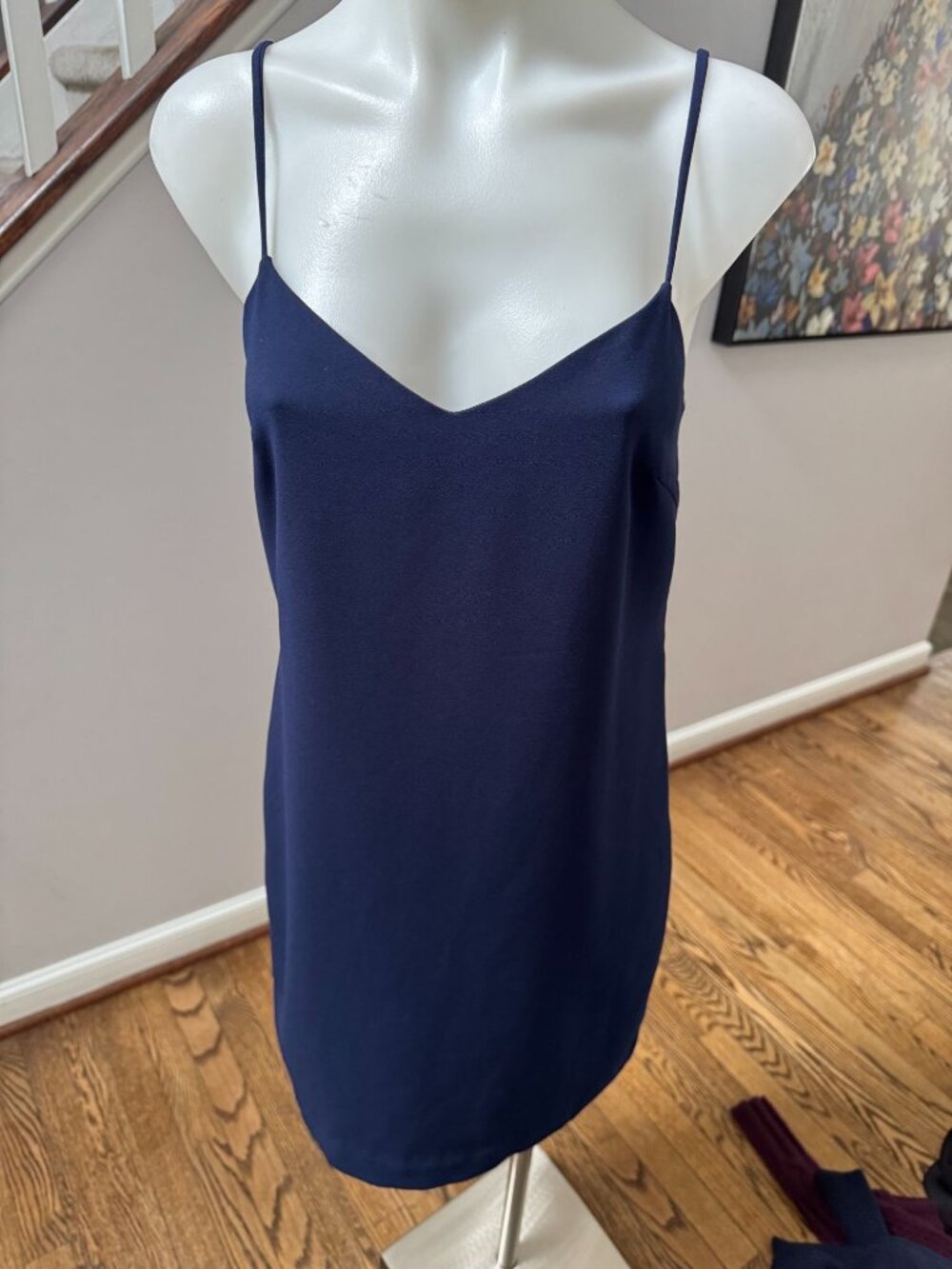 Trina Turk Spaghetti Strap V-Neck Shift Mini Dress Navy Size Small
